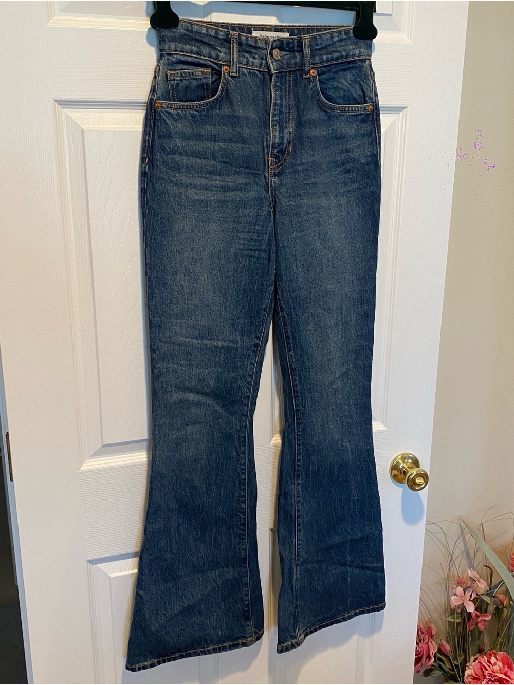 Reformation Margot High Rise Flare Jeans Size 26 Medium Wash Lyocell Stretch NWT